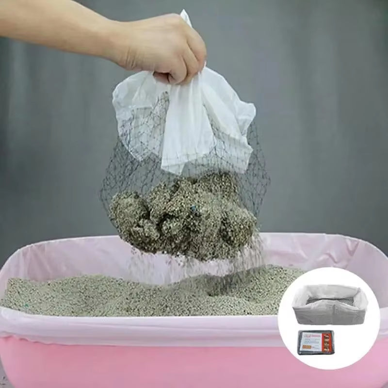 Cat Litter Bags Liners 10Pcs Drawstring Sifting Cat Litter Bags with Filter Net Reusable Litter Box Liners Thick Cat Bags