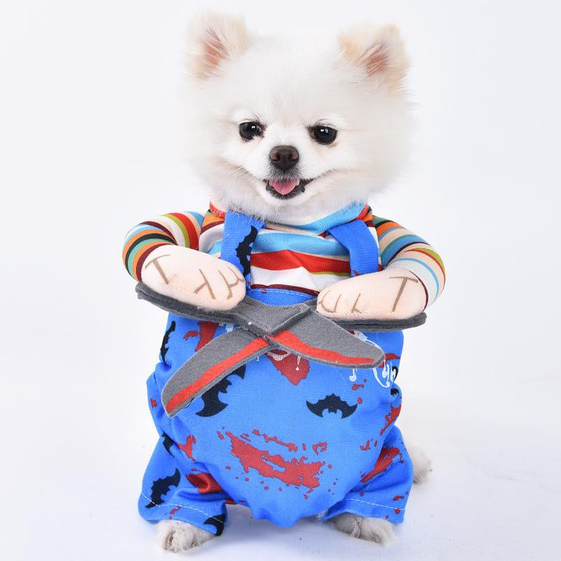 2025 New Funny Dog Costume with Pet Wig, Role Play Horror Costume with Knife, Creative Pet Costume Suitable for Small, Medium and Large Dogs, Cats and Puppies, Halloween Costume Funny