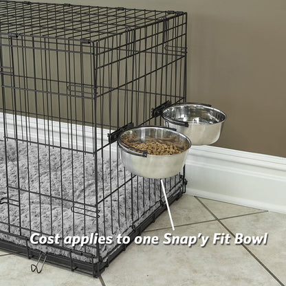 Snap Fit Stainless Steel Food or Water Bowl, Holds 10 Ounces, Mounts to Wire Crates, No-Tip Design, Rust-Resistant, for Small Dogs and Cats