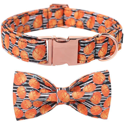Maca Bates Halloween Dog Collar, Adjustable Ghost & Pumpkin Collar with Bowtie, Birthday Gift for Dogs of All Sizes