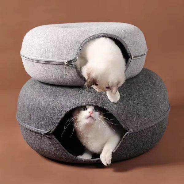 Donut Cat Tunnel Bed Pets House Felt Pet Cat Cave Interactive Toys round Wool Felt Pet Bed Cat Training Toy Cat House