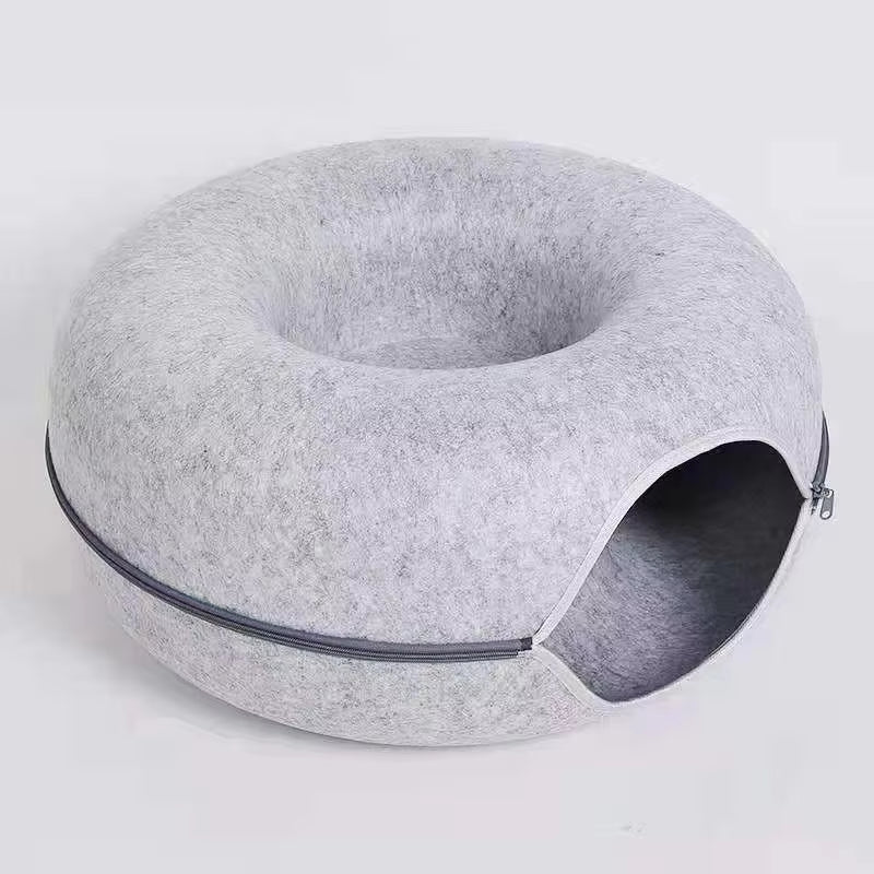 Donut Cat Tunnel Bed Pets House Felt Pet Cat Cave Interactive Toys round Wool Felt Pet Bed Cat Training Toy Cat House