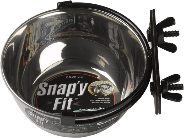 Snap Fit Stainless Steel Food or Water Bowl, Holds 10 Ounces, Mounts to Wire Crates, No-Tip Design, Rust-Resistant, for Small Dogs and Cats