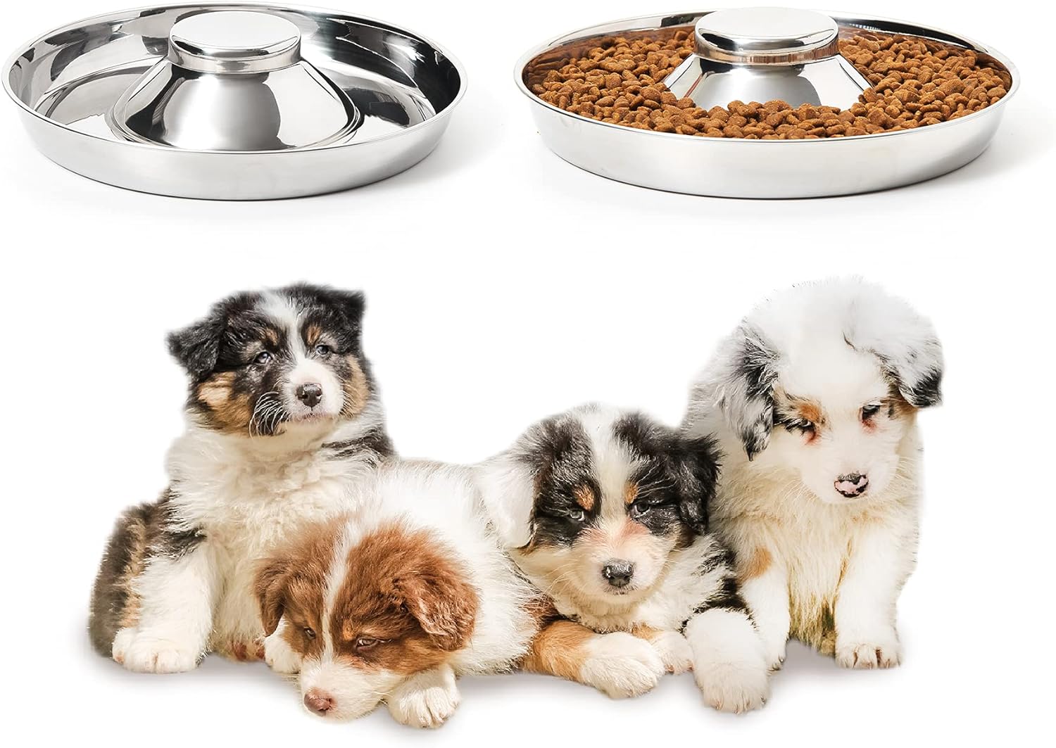 Stainless Steel Puppy Bowls, Set of 2 Puppy Feeder, Dog Food and Water Bowl, Food Feeding Weaning for Small Medium Large Dogs, Pets, M