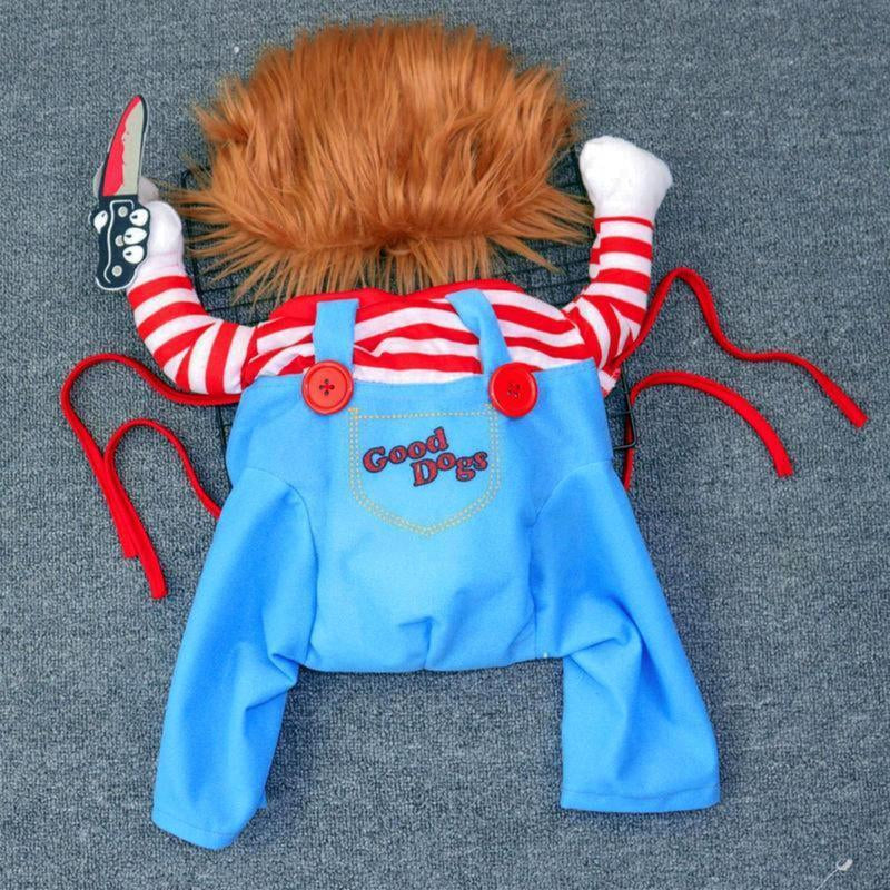 2025 New Funny Dog Costume with Pet Wig, Role Play Horror Costume with Knife, Creative Pet Costume Suitable for Small, Medium and Large Dogs, Cats and Puppies, Halloween Costume Funny