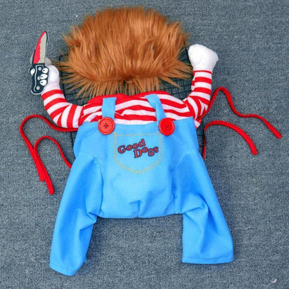 2025 New Funny Dog Costume with Pet Wig, Role Play Horror Costume with Knife, Creative Pet Costume Suitable for Small, Medium and Large Dogs, Cats and Puppies, Halloween Costume Funny
