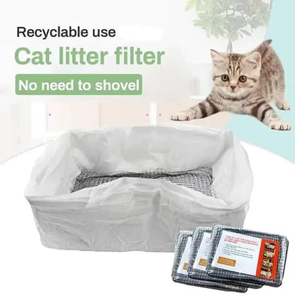 Cat Litter Bags Liners 10Pcs Drawstring Sifting Cat Litter Bags with Filter Net Reusable Litter Box Liners Thick Cat Bags