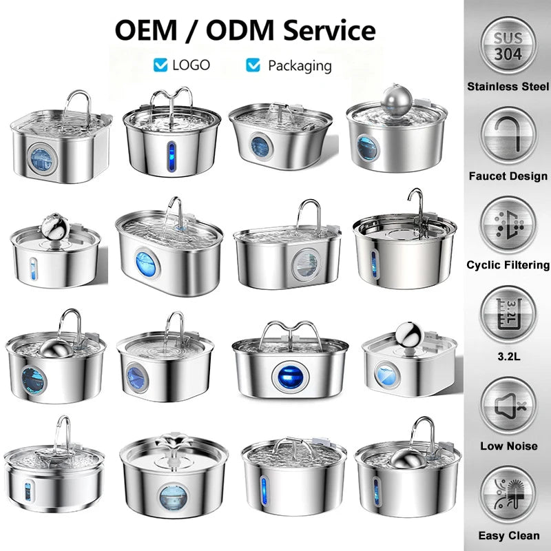 4L Cat Water Fountain Stainless Steel Automatic Pet Water Dispenser Ultra Quiet Dog Water Fountain with Filter Cat Products