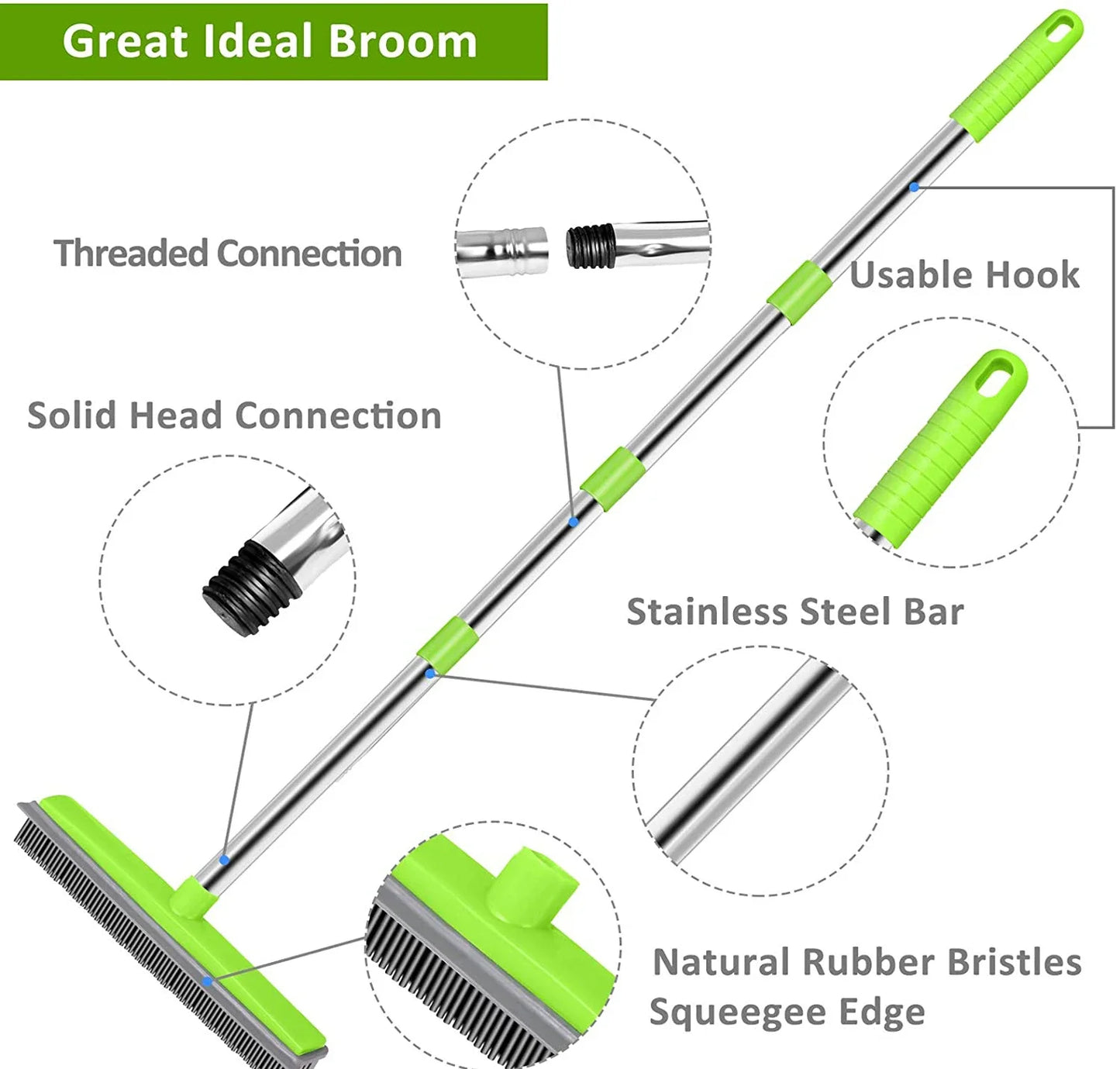 Pet Hair Rubber Broom Floor Brush for Carpet Dog Hair Remover Silicone Broom Househeld Cleaning Squeegee Adjustable Long Handle
