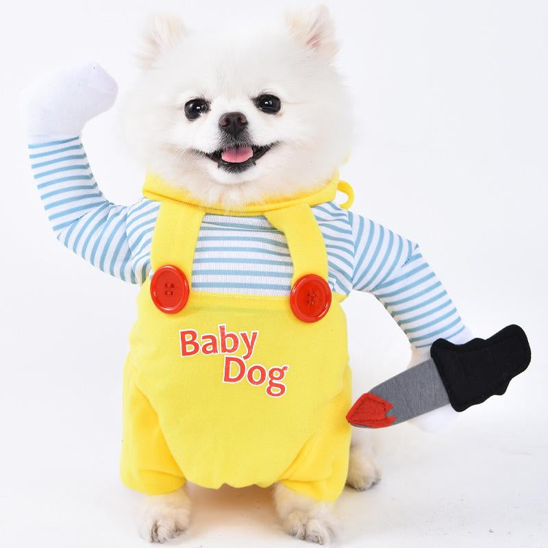2025 New Funny Dog Costume with Pet Wig, Role Play Horror Costume with Knife, Creative Pet Costume Suitable for Small, Medium and Large Dogs, Cats and Puppies, Halloween Costume Funny