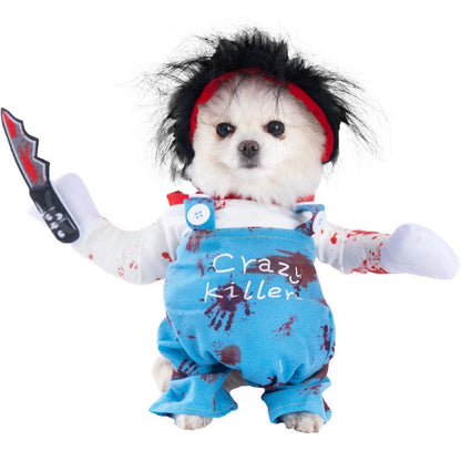2025 New Funny Dog Costume with Pet Wig, Role Play Horror Costume with Knife, Creative Pet Costume Suitable for Small, Medium and Large Dogs, Cats and Puppies, Halloween Costume Funny