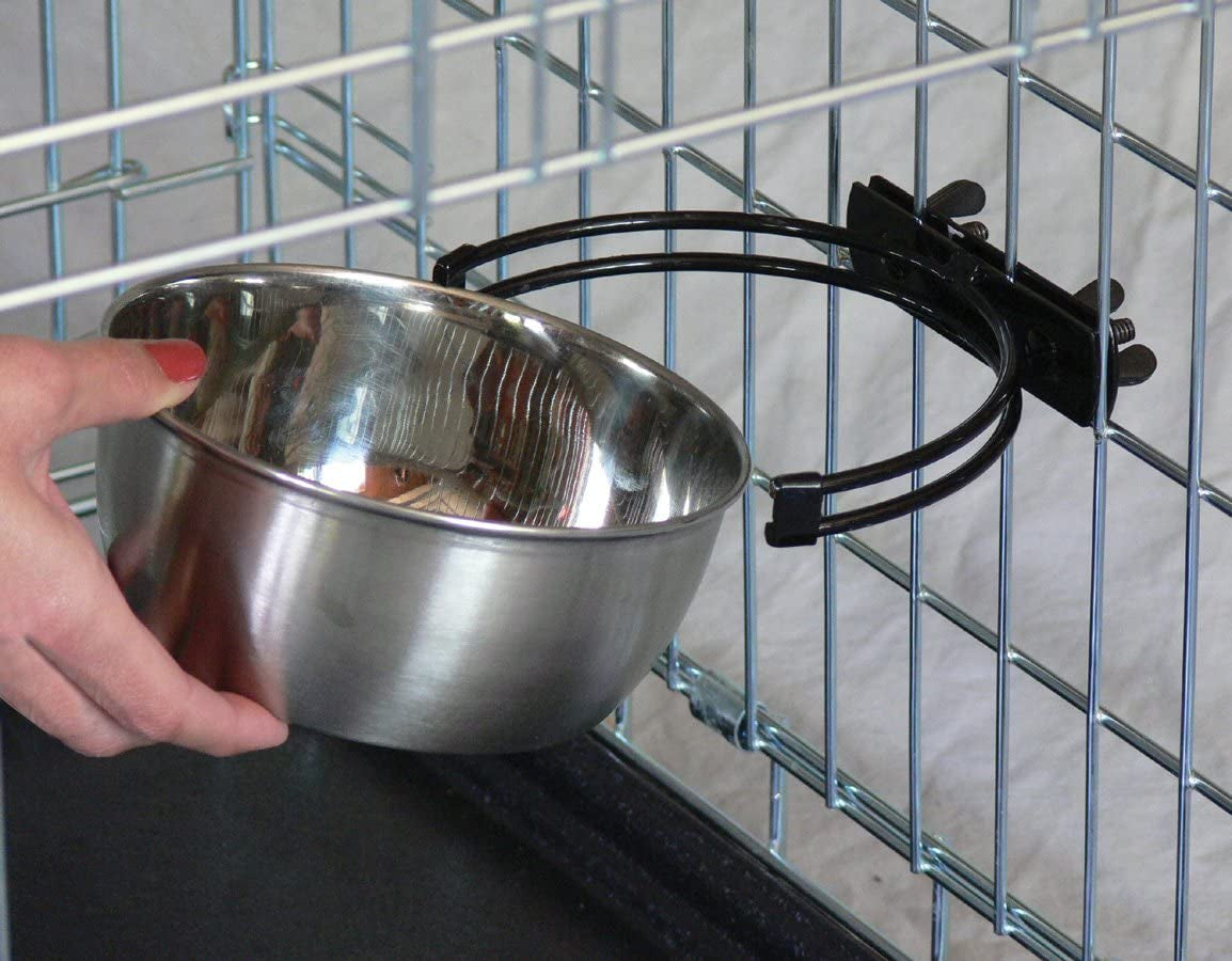 Snap Fit Stainless Steel Food or Water Bowl, Holds 10 Ounces, Mounts to Wire Crates, No-Tip Design, Rust-Resistant, for Small Dogs and Cats