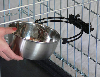 Snap Fit Stainless Steel Food or Water Bowl, Holds 10 Ounces, Mounts to Wire Crates, No-Tip Design, Rust-Resistant, for Small Dogs and Cats