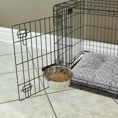Snap Fit Stainless Steel Food or Water Bowl, Holds 10 Ounces, Mounts to Wire Crates, No-Tip Design, Rust-Resistant, for Small Dogs and Cats
