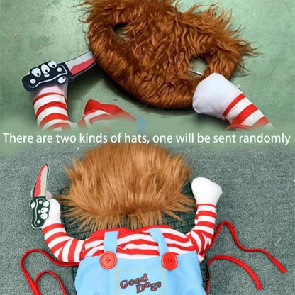 2025 New Funny Dog Costume with Pet Wig, Role Play Horror Costume with Knife, Creative Pet Costume Suitable for Small, Medium and Large Dogs, Cats and Puppies, Halloween Costume Funny