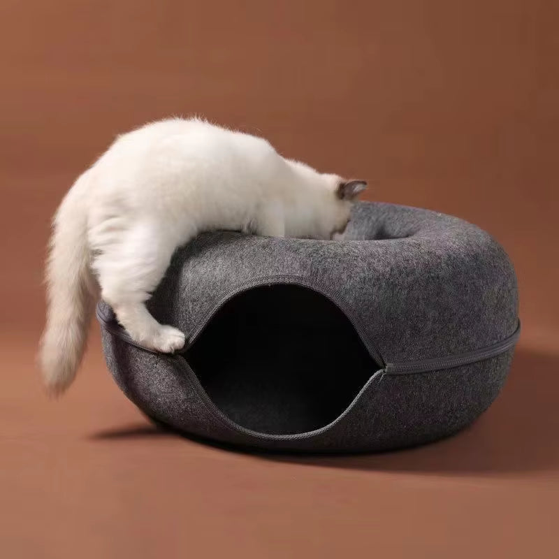 Donut Cat Tunnel Bed Pets House Felt Pet Cat Cave Interactive Toys round Wool Felt Pet Bed Cat Training Toy Cat House