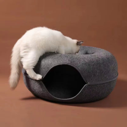 Donut Cat Tunnel Bed Pets House Felt Pet Cat Cave Interactive Toys round Wool Felt Pet Bed Cat Training Toy Cat House