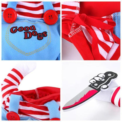 2025 New Funny Dog Costume with Pet Wig, Role Play Horror Costume with Knife, Creative Pet Costume Suitable for Small, Medium and Large Dogs, Cats and Puppies, Halloween Costume Funny