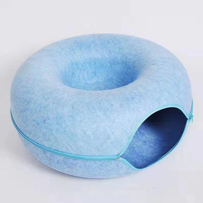 Donut Cat Tunnel Bed Pets House Felt Pet Cat Cave Interactive Toys round Wool Felt Pet Bed Cat Training Toy Cat House