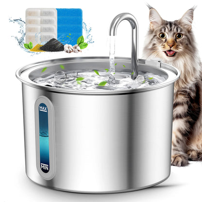PWF-001 304 Stainless Steel Cat Water Fountain, 2L Water Fountains for Cats Indoor - Silver